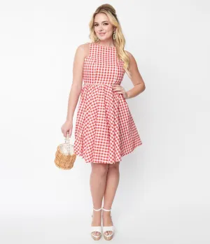 Red & White Gingham Swing Dress