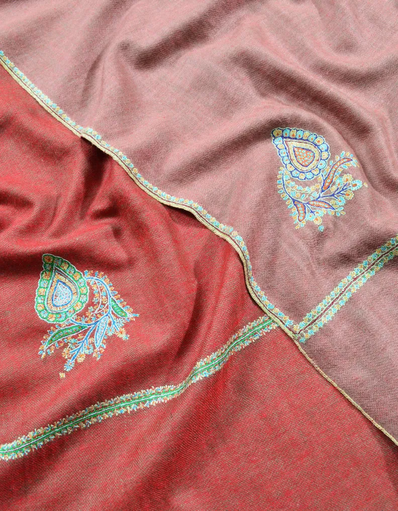 Red and Brown Embroidery Pashmina Shawl 7134