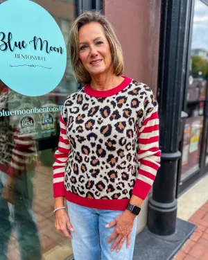Red and Ecru Leopard Sweater
