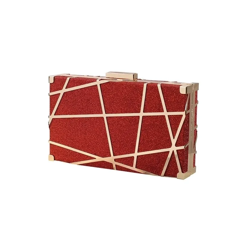 Red Black Gold Metal Geometric Square Evening Bags