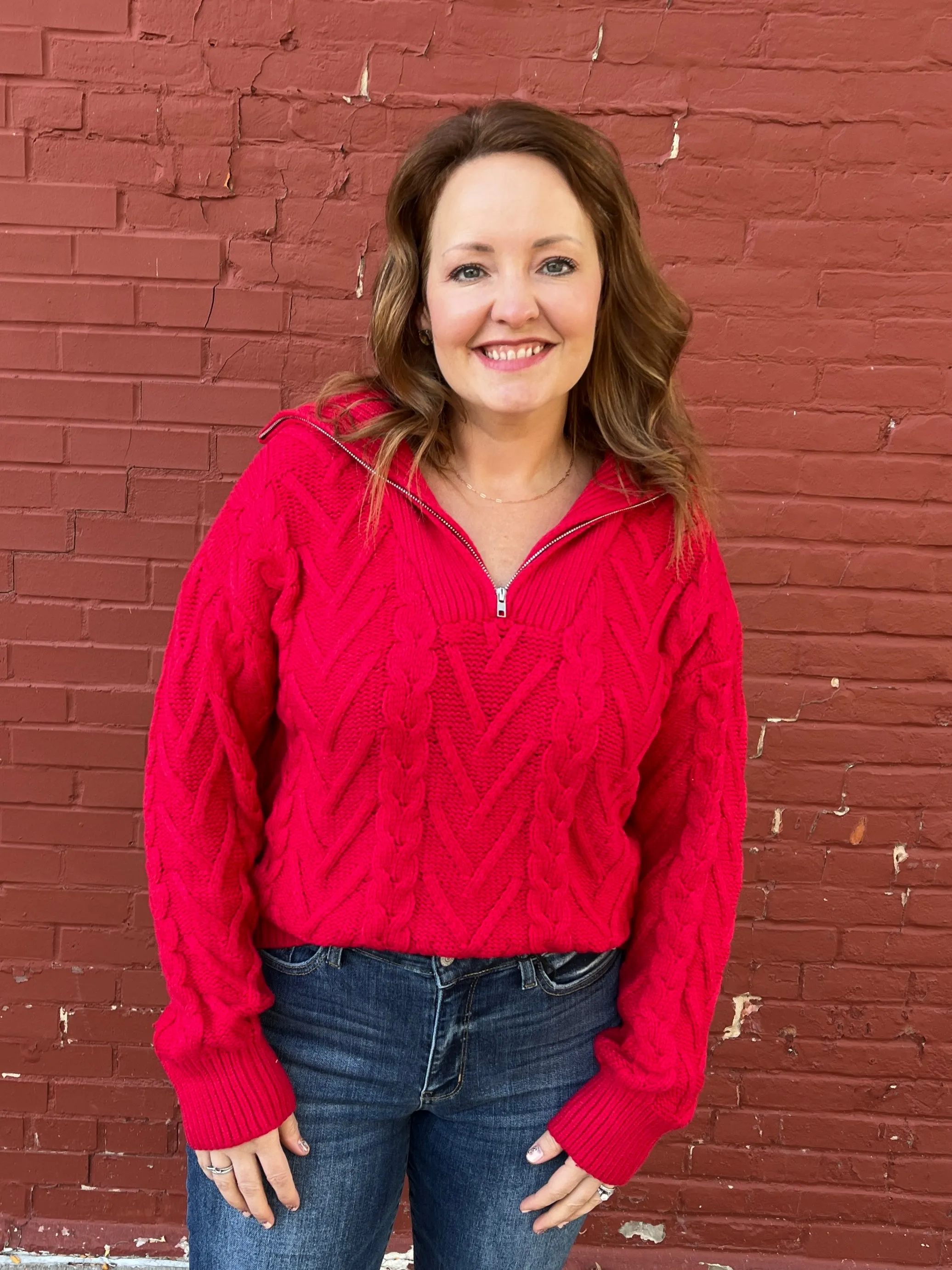 Red Cable Knit Sweater
