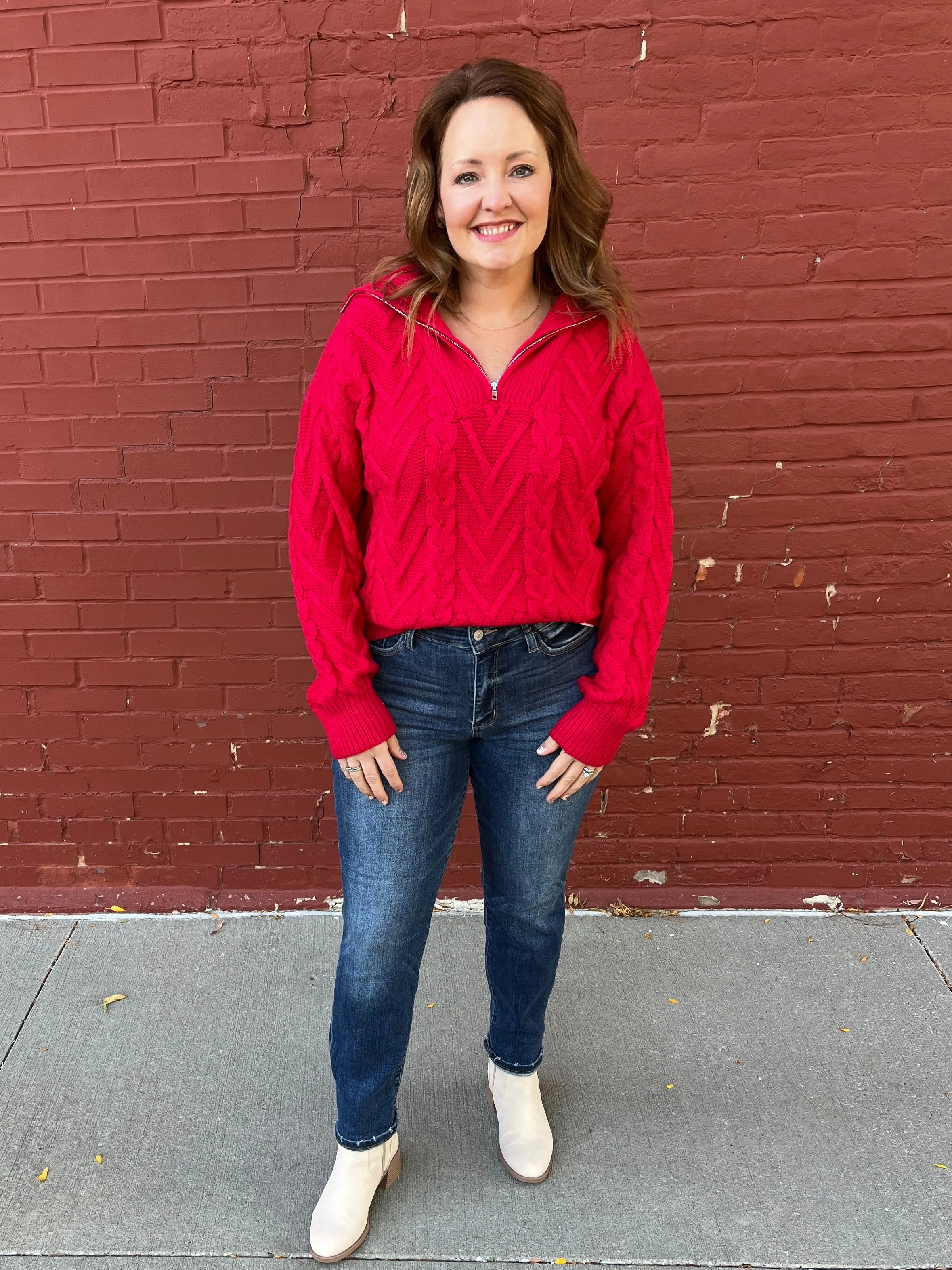 Red Cable Knit Sweater
