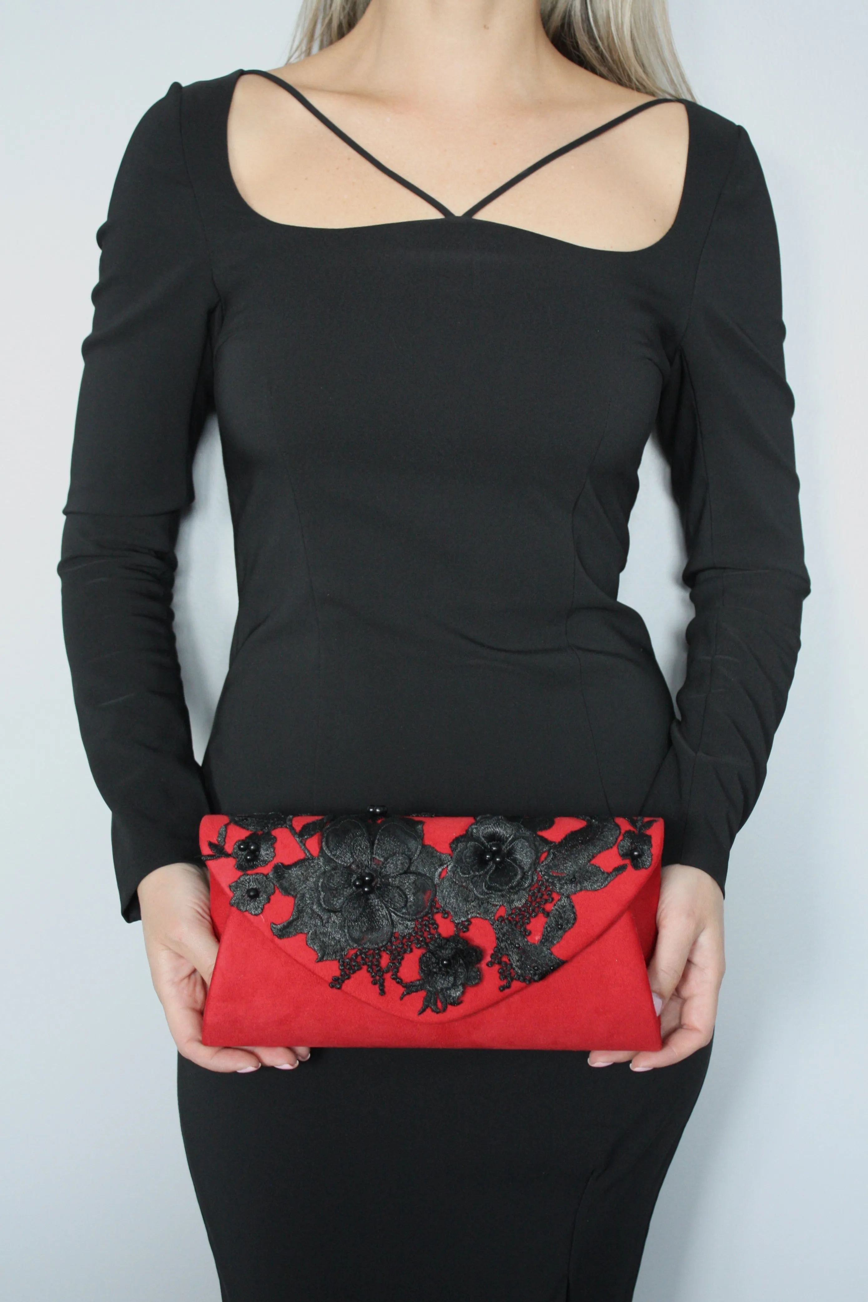 Red Clutch with Flowers
