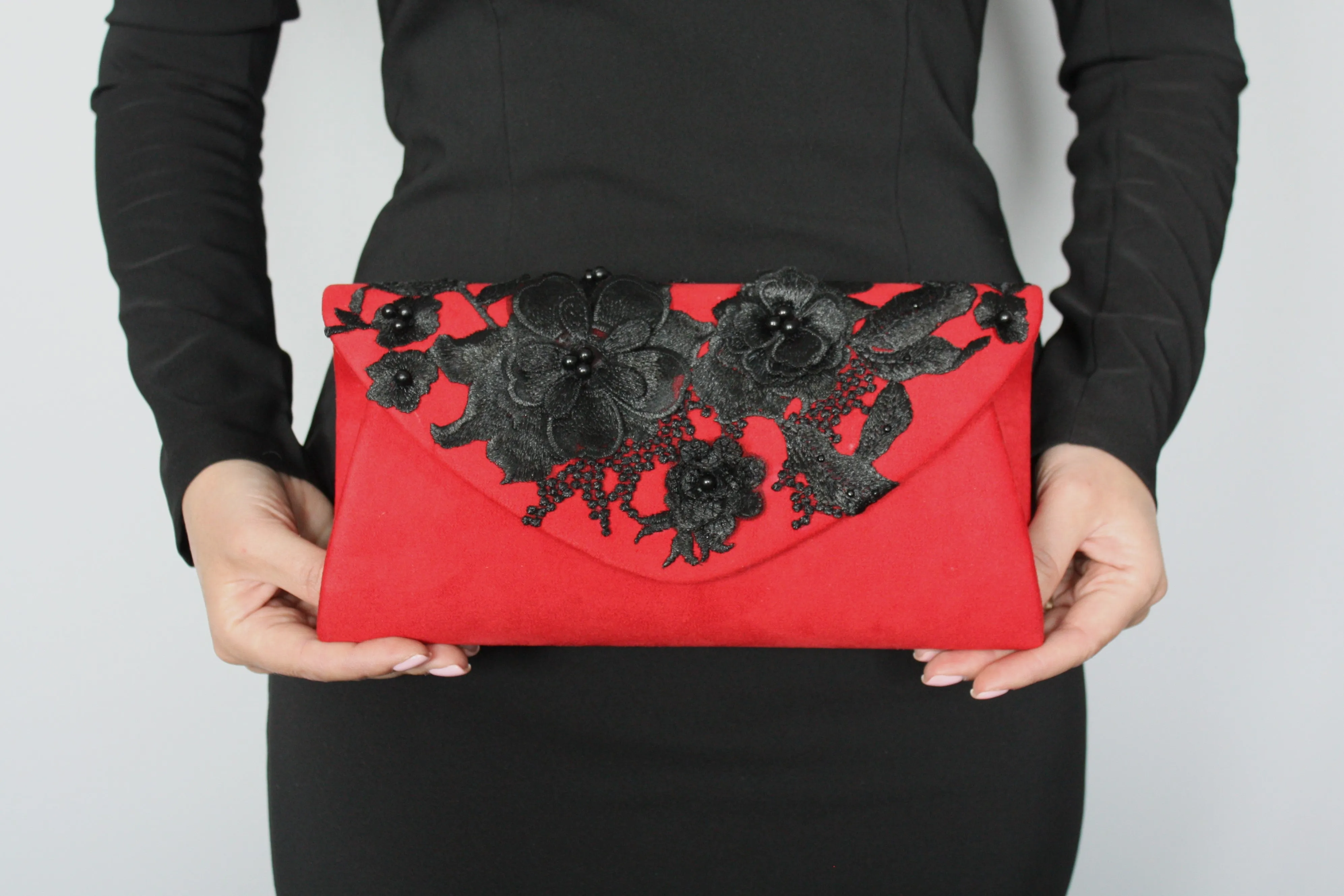 Red Clutch with Flowers