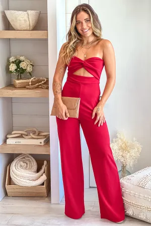 Red Jumpsuit With Cut Out