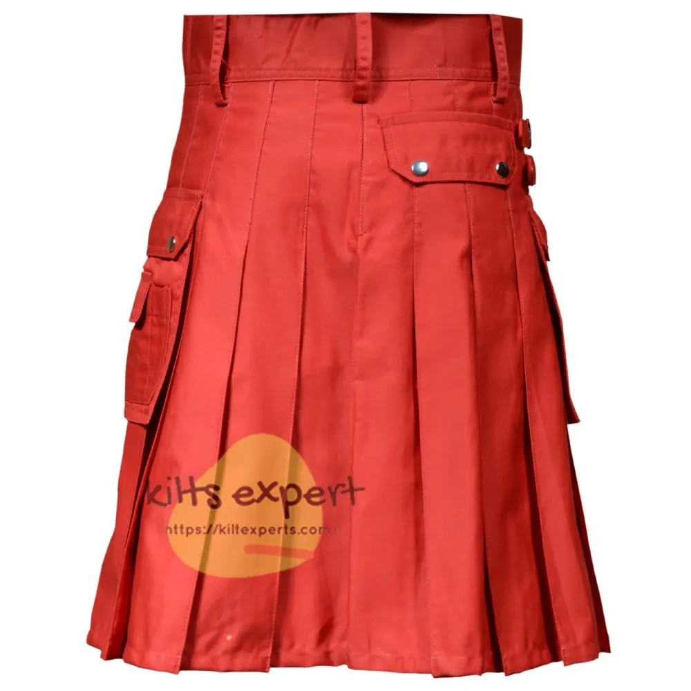 Red Scottish Fashionable Utility Kilt