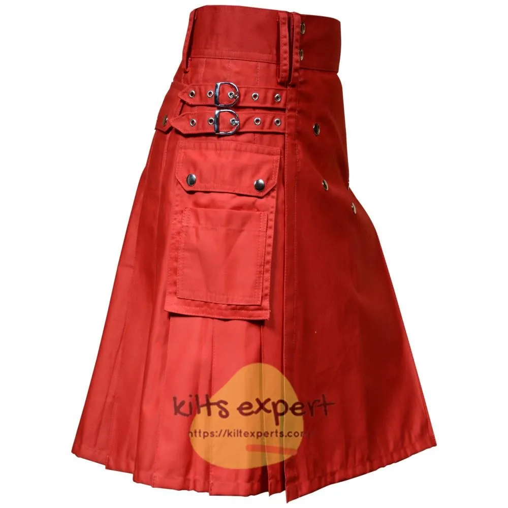 Red Scottish Fashionable Utility Kilt