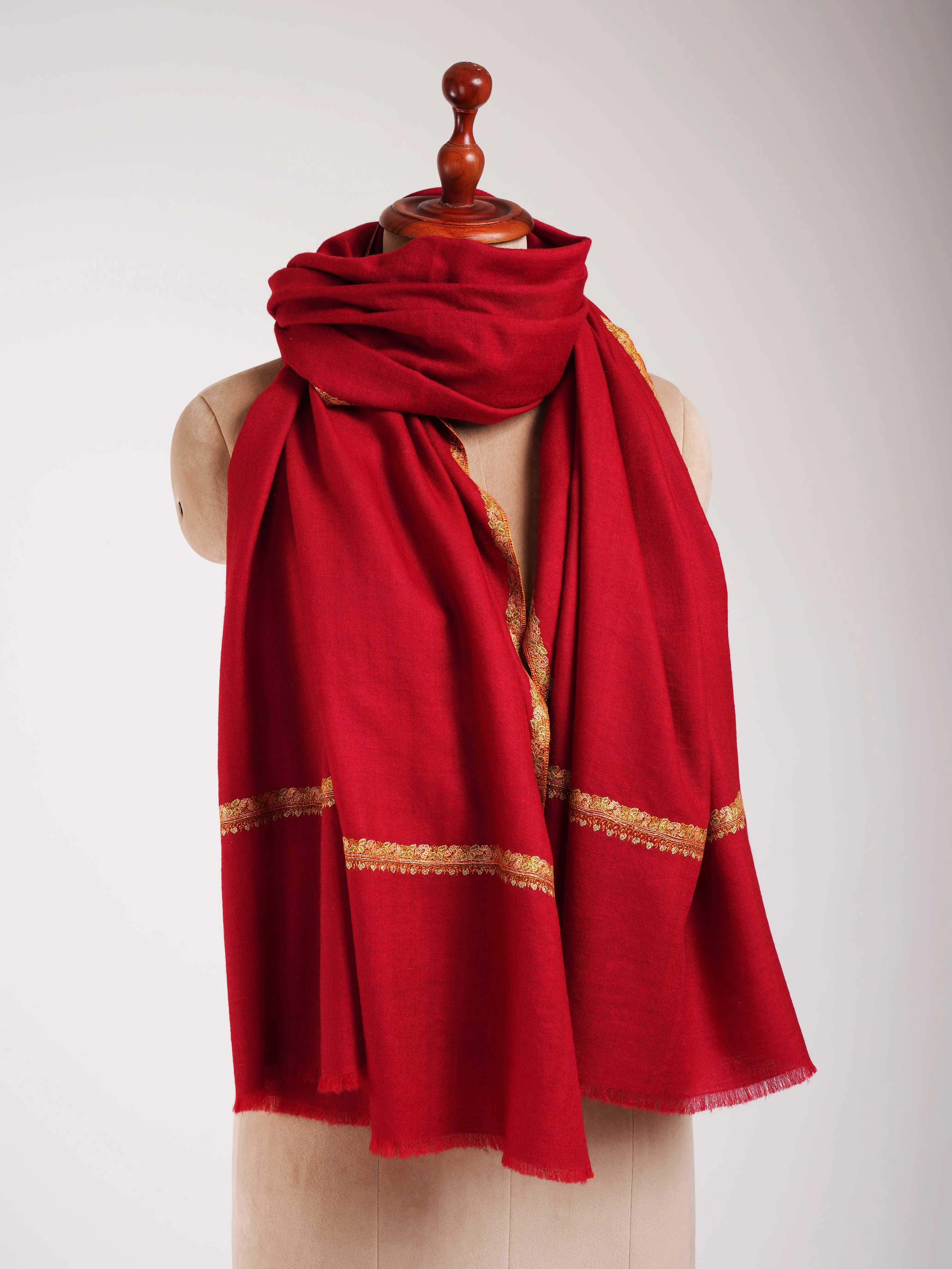 Red Sozni Embroidered Kashmiri Pashmina Women's Shawl