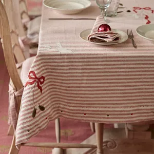 Red Stripe Ribbon &amp; Mistletoe Tablecloth - Extra Large