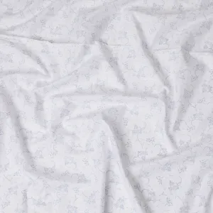 Refined White Cotton Shirting Fabric with Blue Floral Motifs, Satin Finish, 150 cm Wide-D19189