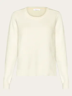 Regular cotton racking stich crew neck knit w. slit - GOTS/Vegan - Egret