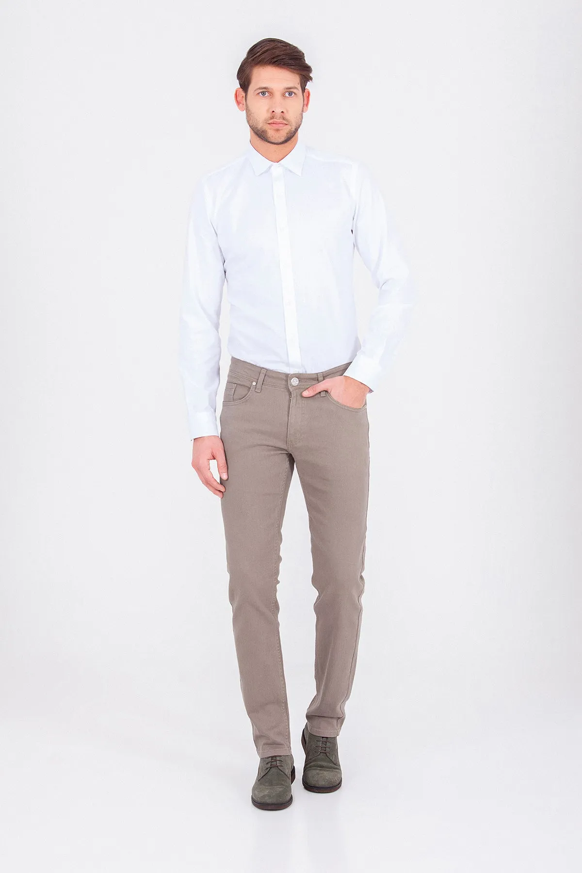 Regular Fit 5 Pocket Low Waist Cotton Beige Denim