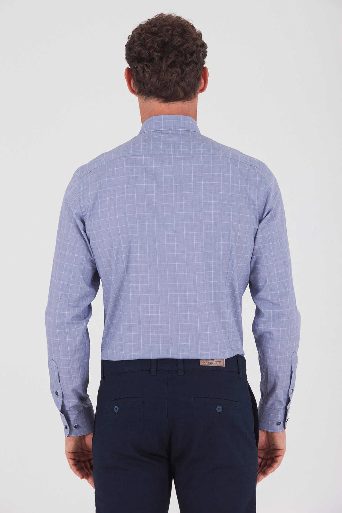 Regular Fit Long Sleeve Checked Cotton Dress Shirt, Navy K. 1