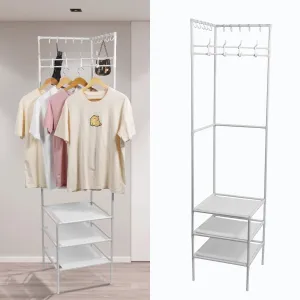 relaxed Corner Hall Tree Freestanding Coat Rack with 3 Tier Shoes Rack Storage and 10 Movable Hooks Metal Entryway Coat Rack Waterproof Corner Coat Rack Practical Entryway Corner Organizer Coat Rack for Home