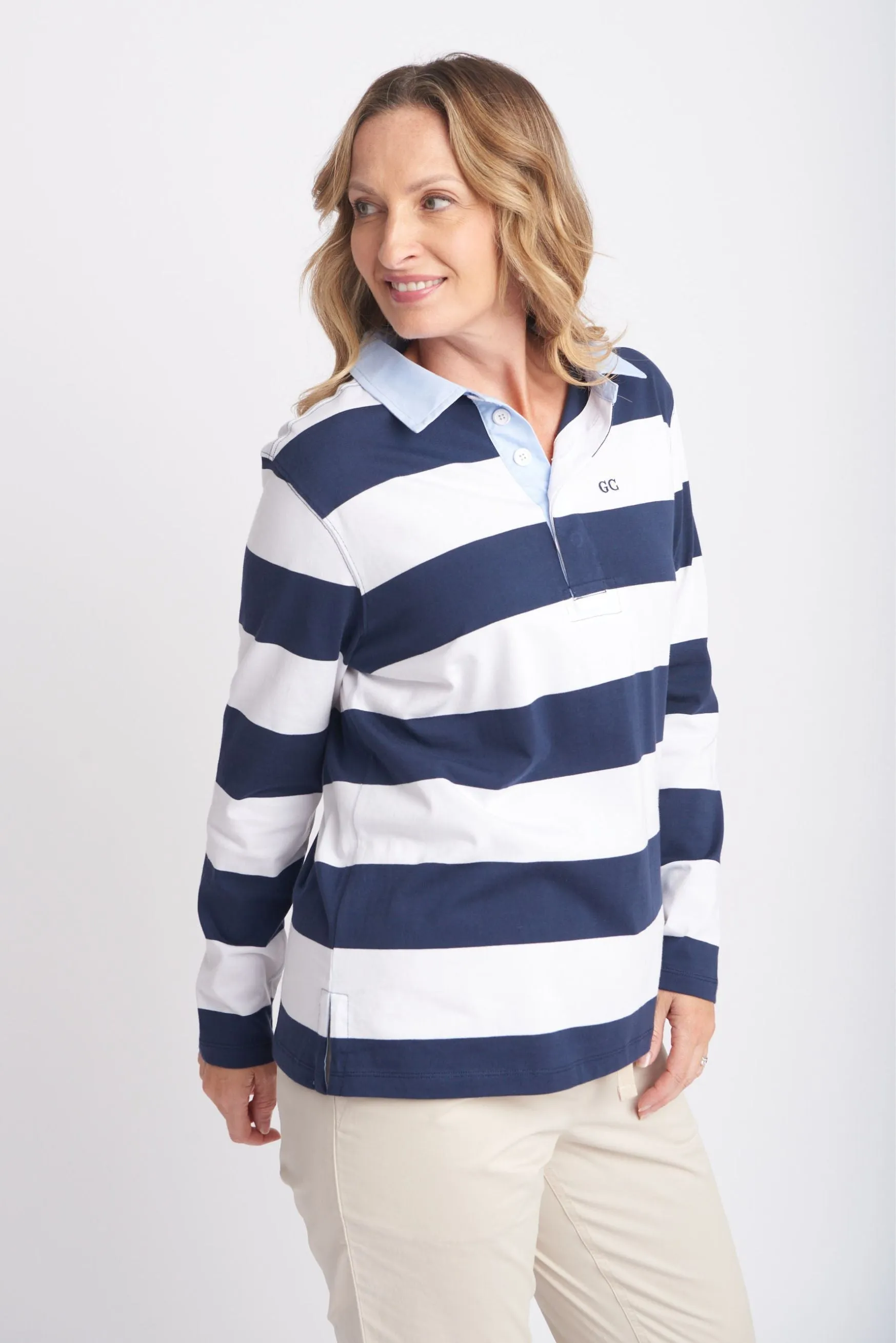 Relaxed Fit Stripe Cotton Rugby Navy/White