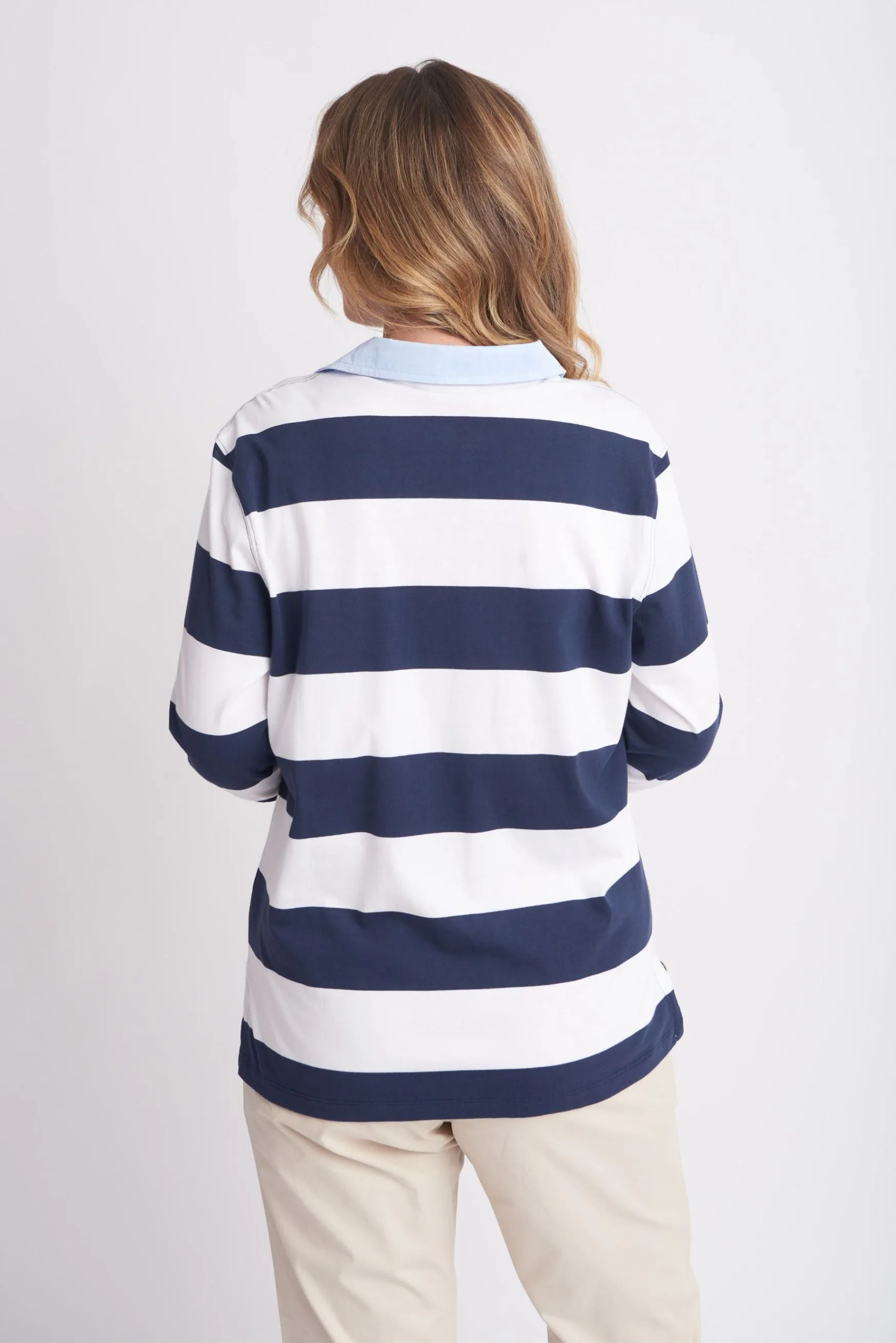 Relaxed Fit Stripe Cotton Rugby Navy/White