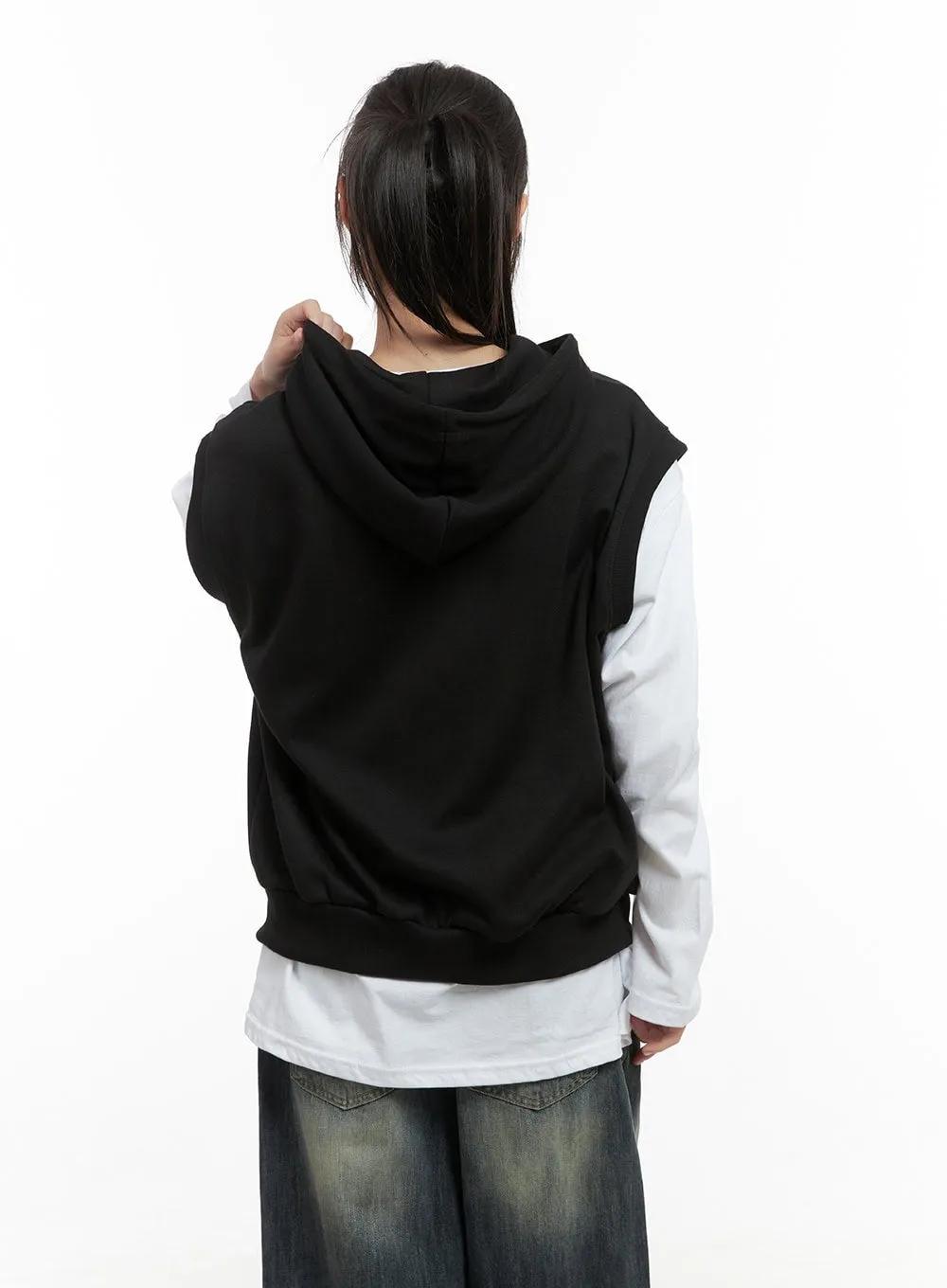 Relaxed Sleeveless Cotton Hoodie CS412