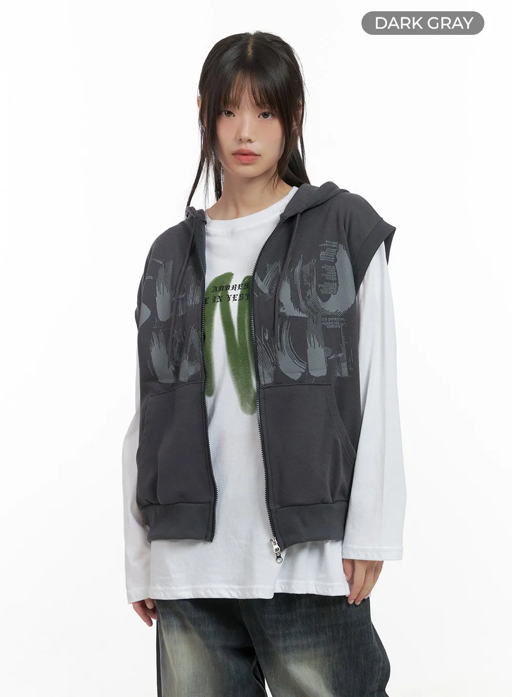 Relaxed Sleeveless Cotton Hoodie CS412