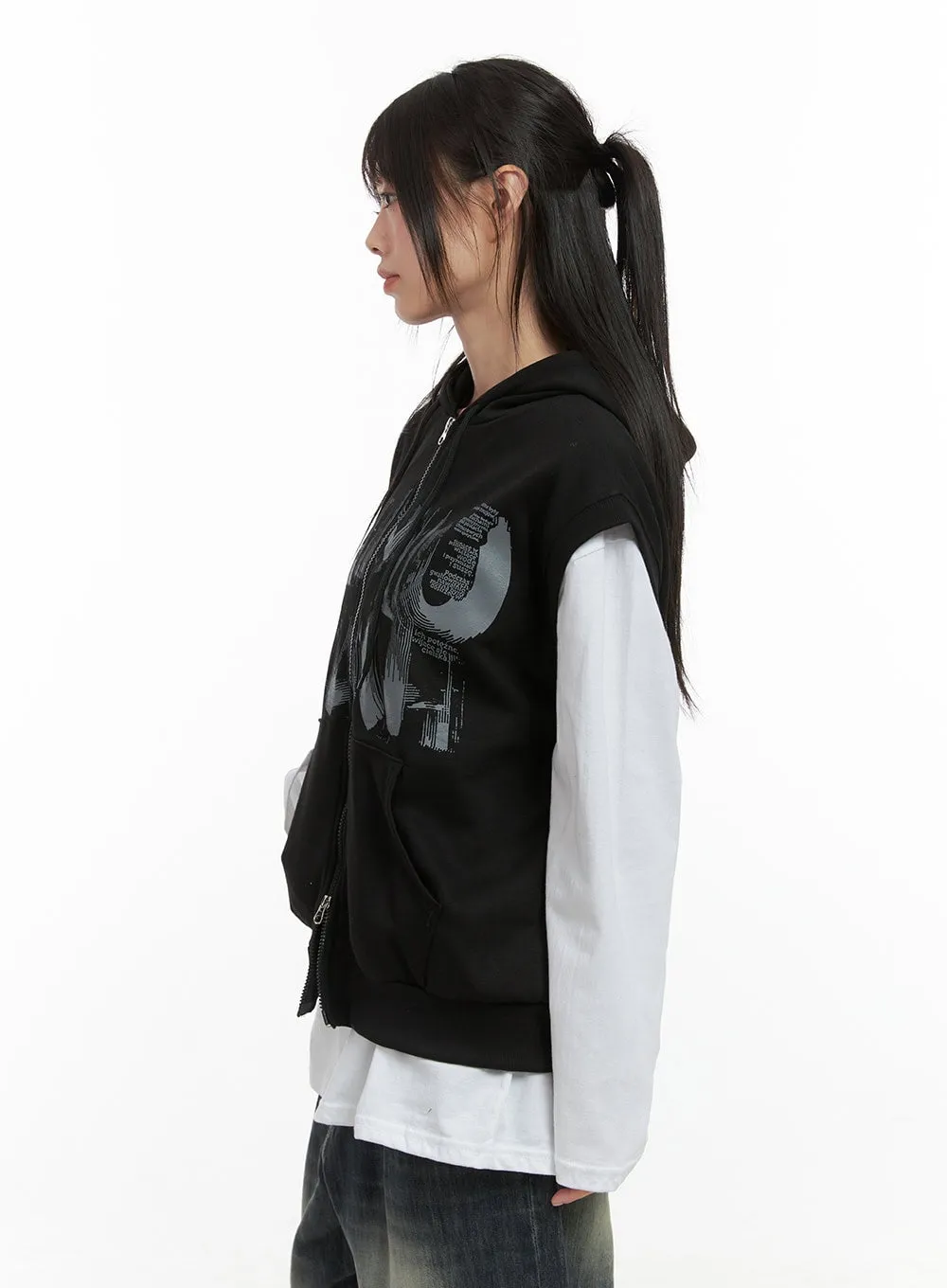 Relaxed Sleeveless Cotton Hoodie CS412
