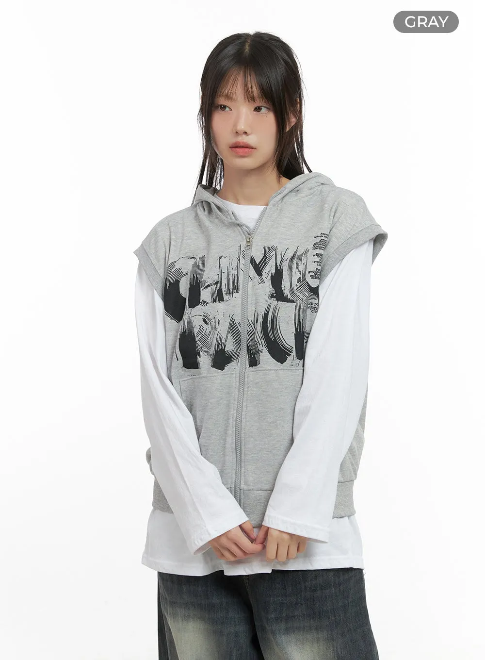 Relaxed Sleeveless Cotton Hoodie CS412