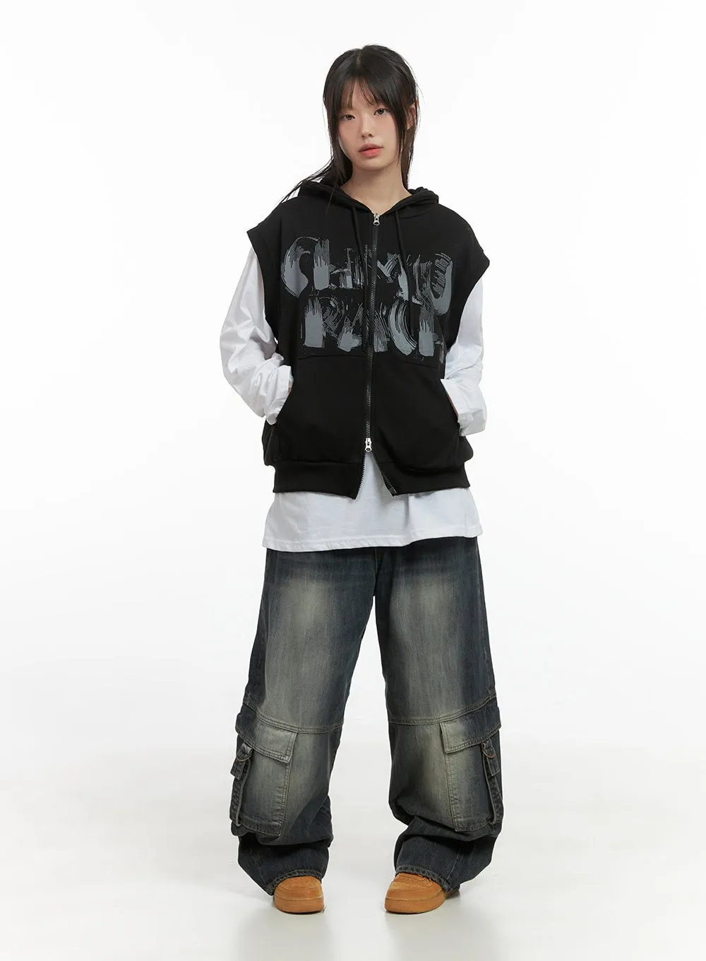 Relaxed Sleeveless Cotton Hoodie CS412