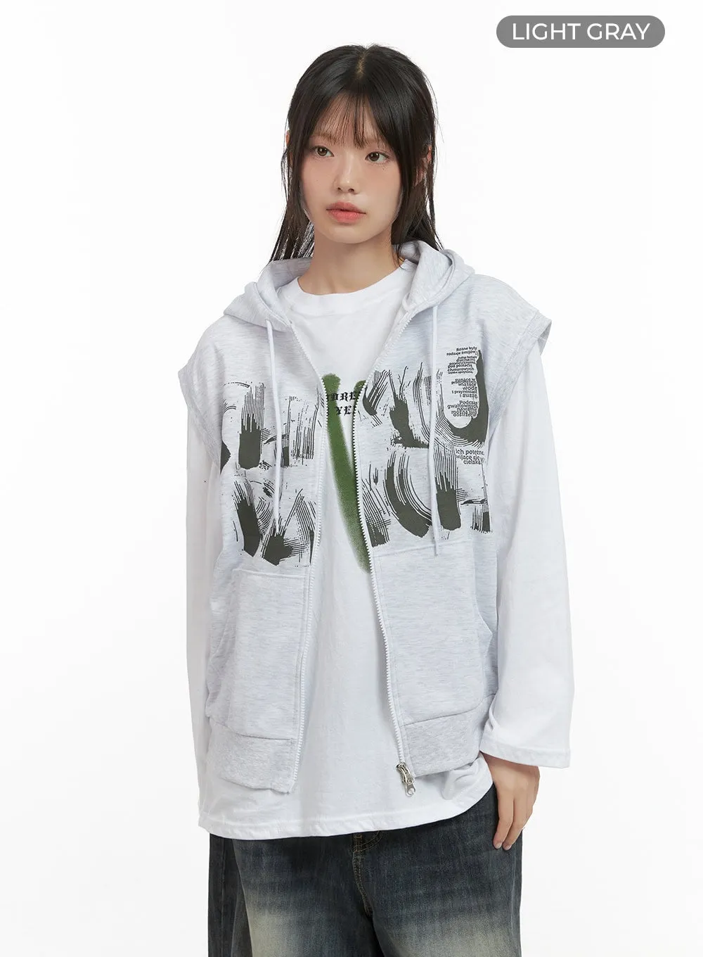 Relaxed Sleeveless Cotton Hoodie CS412