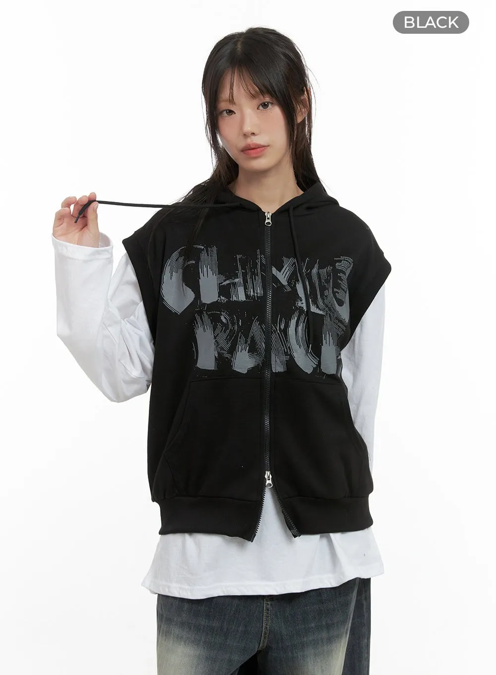 Relaxed Sleeveless Cotton Hoodie CS412