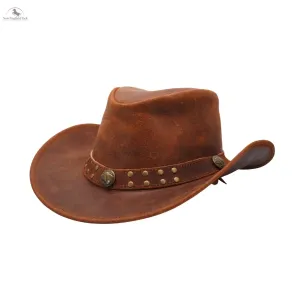 RESISTANCE Premium Australian Style Leather Cowboy Hat Shapeable Outback Hat for Men and Women