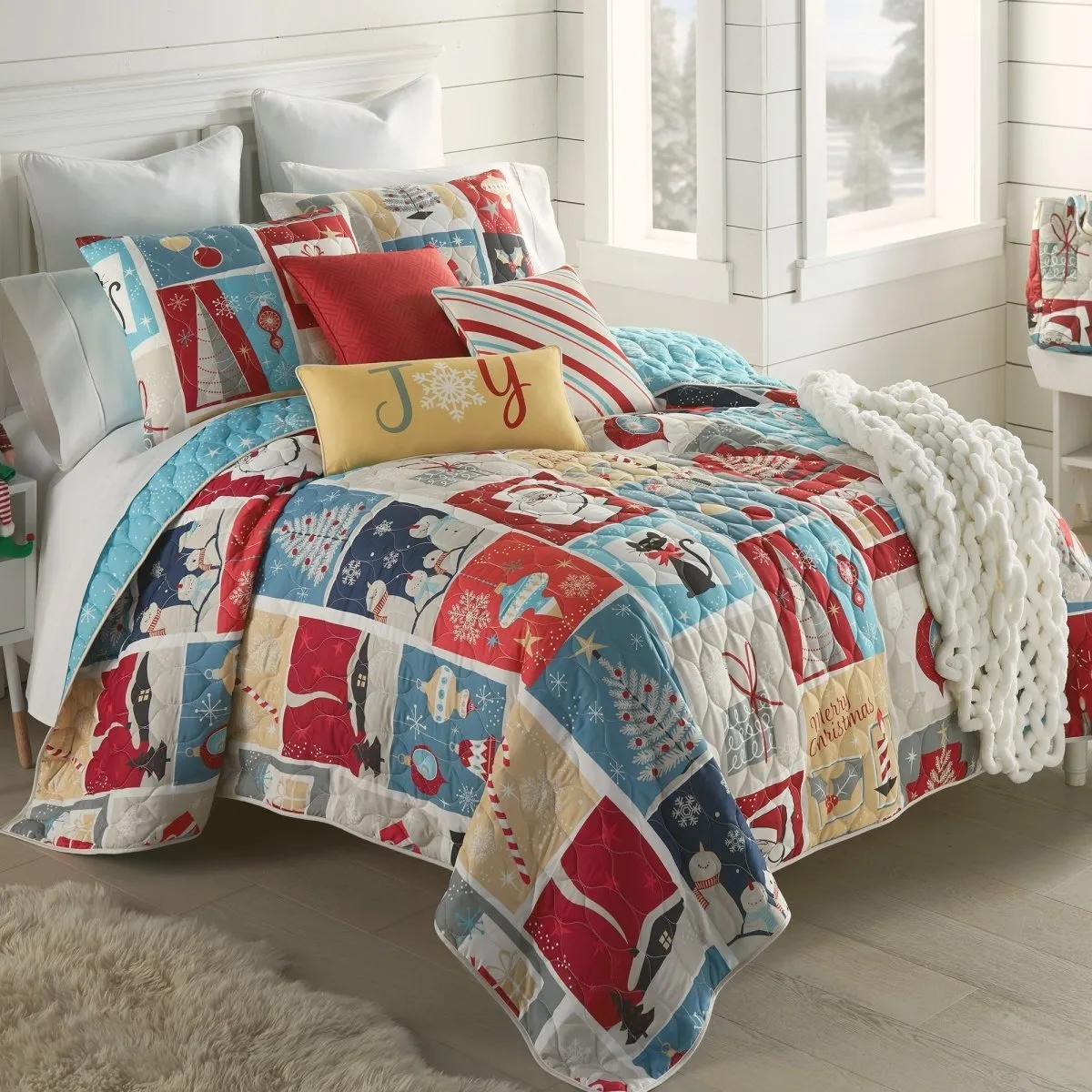 Retro Christmas Quilted Bedding Set - King