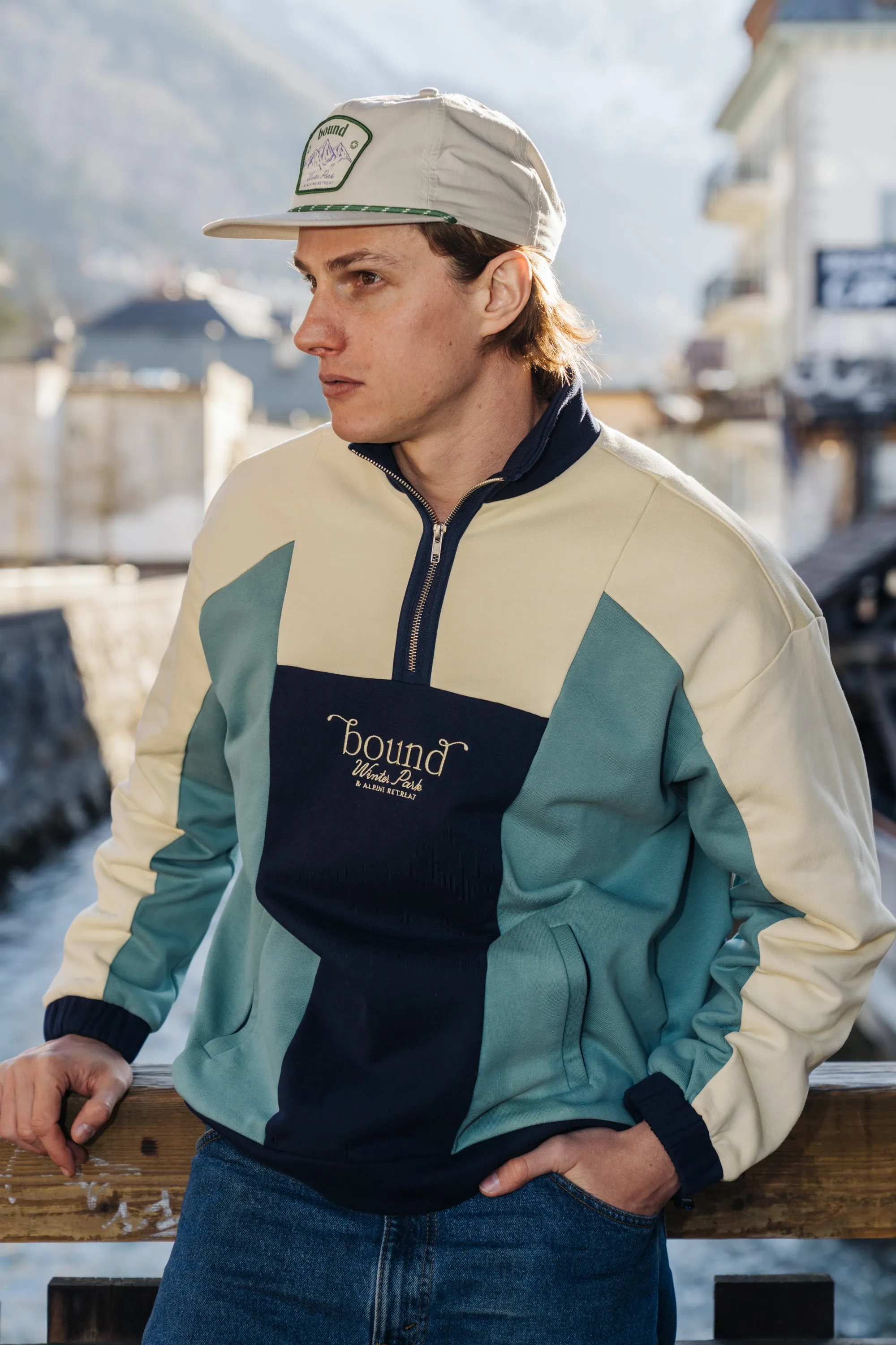 RETRO WINTER RESORT 1/4 ZIP SWEATER
