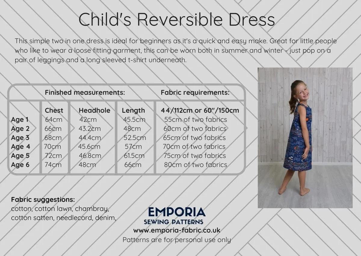 Reversible Girl's A-Line Dress Sewing Pattern, Emporia Patterns