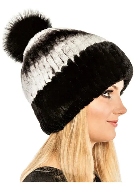 Rex rabbit beanie with fox pom pom