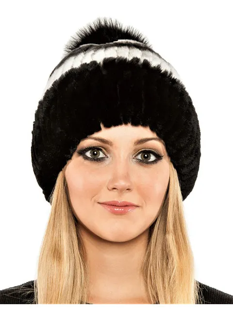 Rex rabbit beanie with fox pom pom