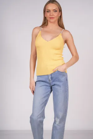 Rhinestone Straps Knitted Top