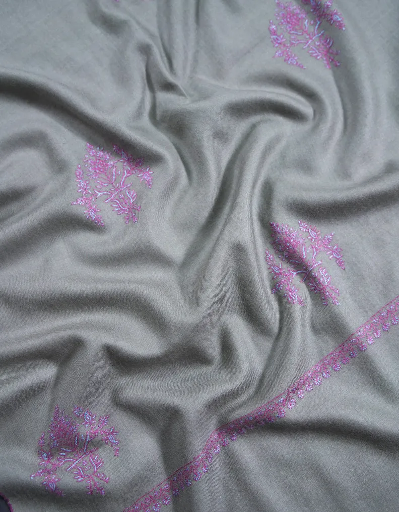 rhino gray booti embroidery pashmina shawl 8736