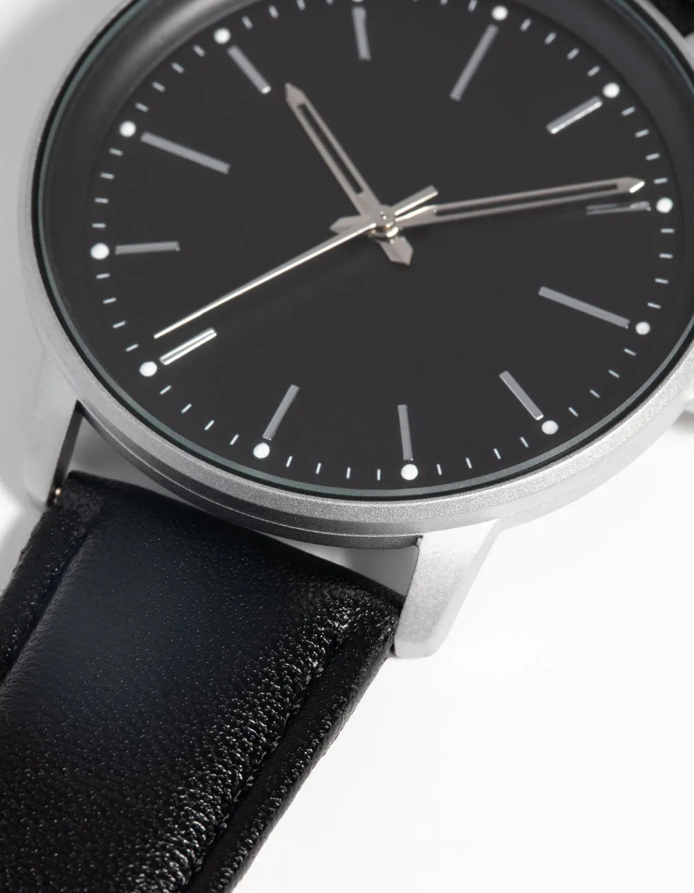 Rhodium Classic Faux Leather Watch