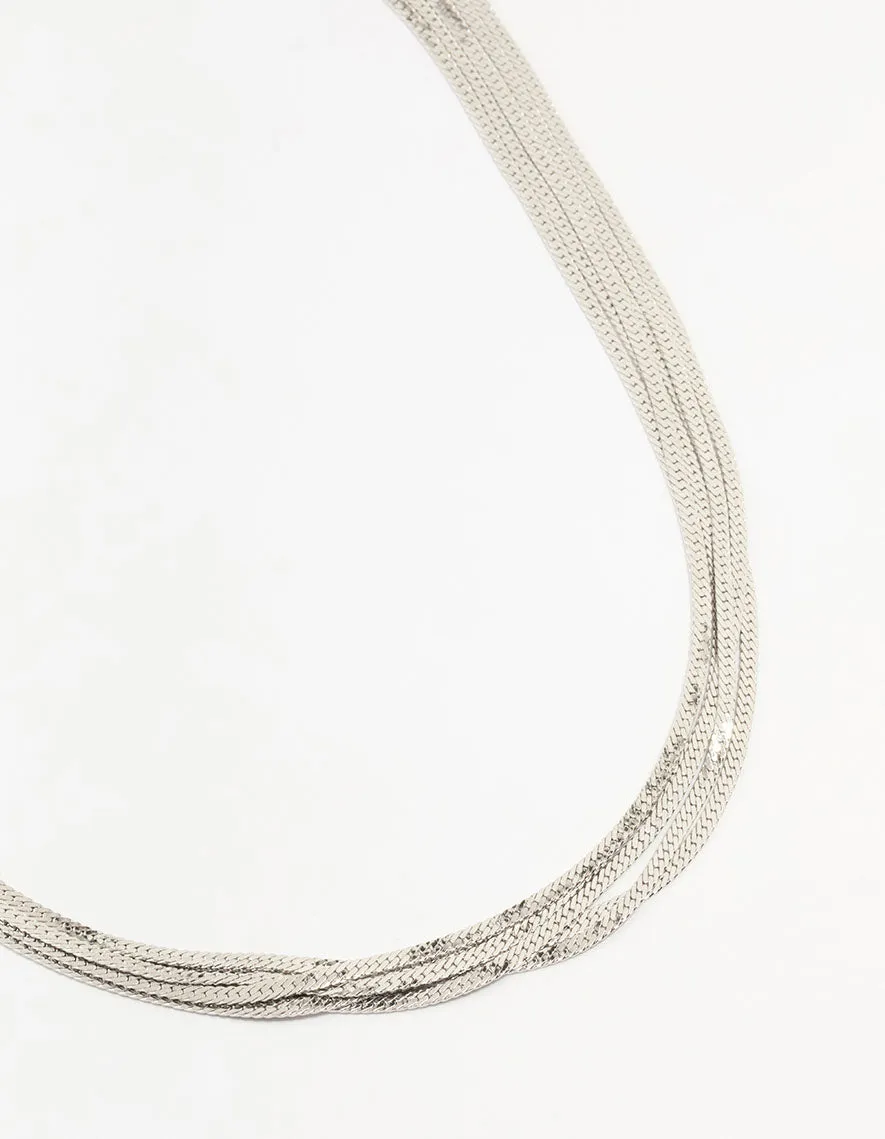 Rhodium Layered Snake Chain Necklace