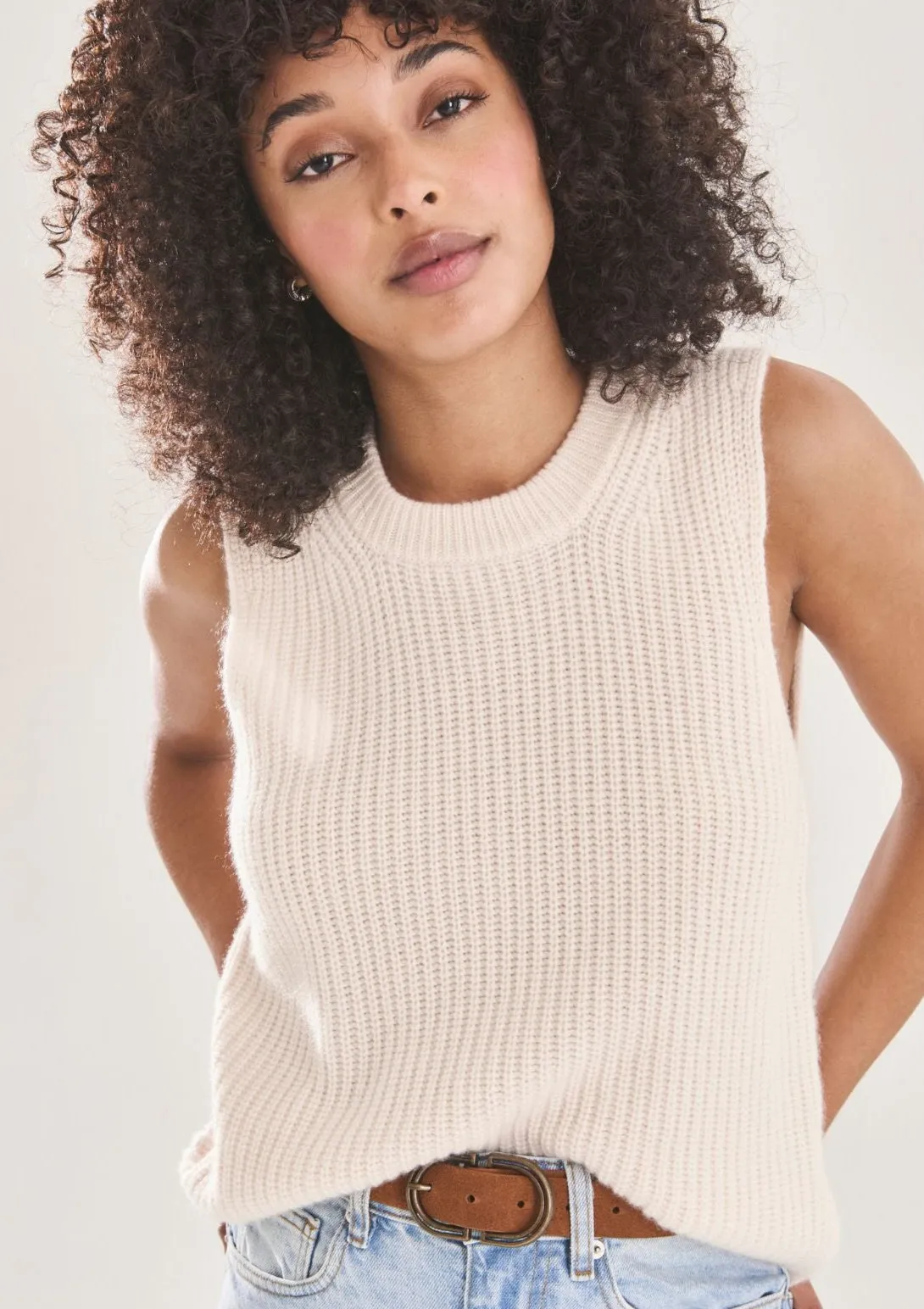 Ribbed Cashmere Tank in Feather White