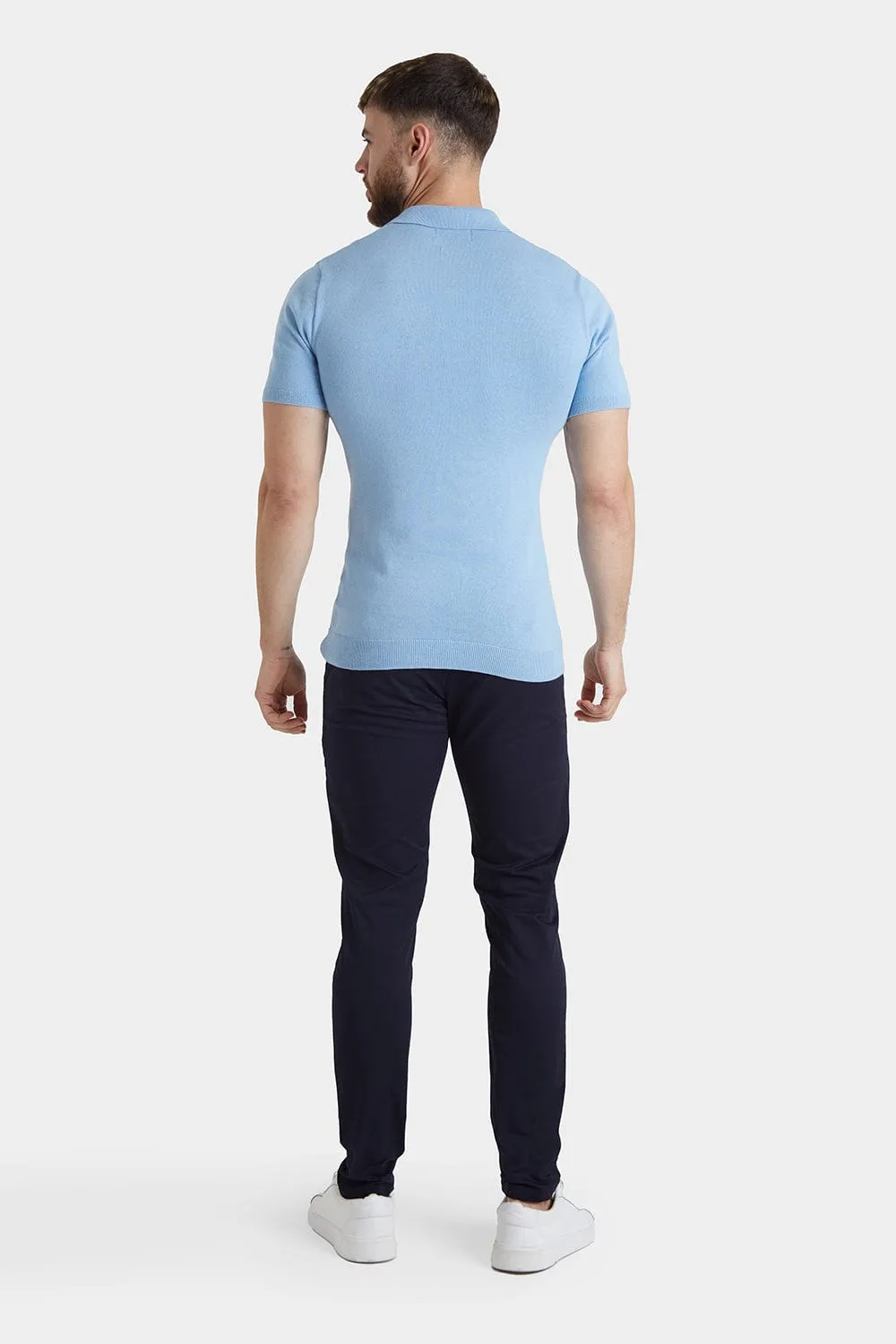 Ribbed Knitted Polo in Blue