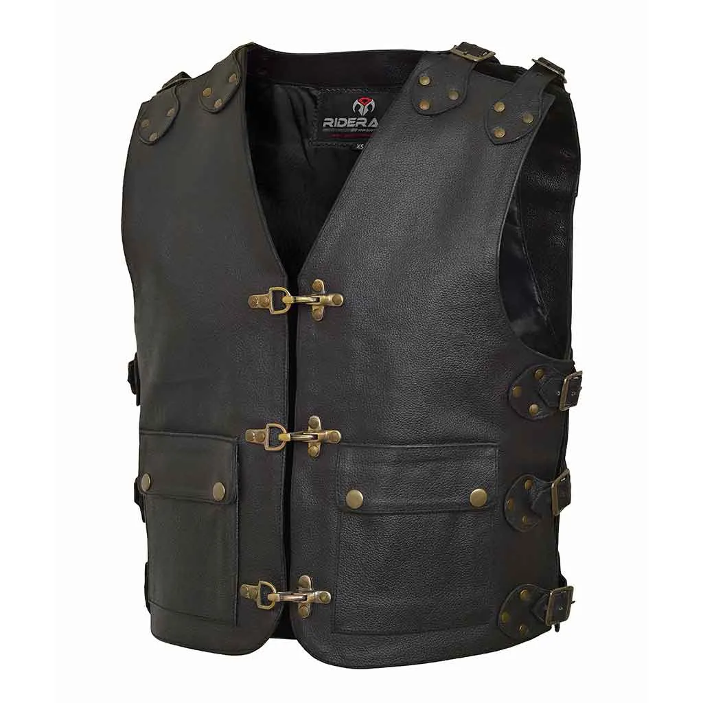 RIDERACT® Motorbike Leather Vest Black Biker's Spirit