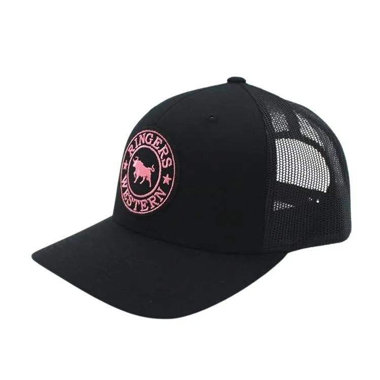 Ringers Western Signature Bull Trucker - Black with Black & Pink Patch
