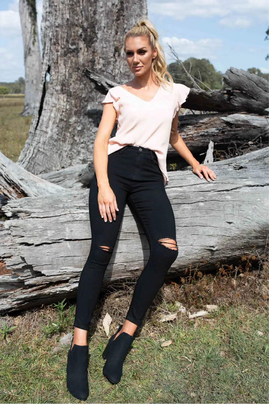 Rip Knee Black Denim Skinny Jean