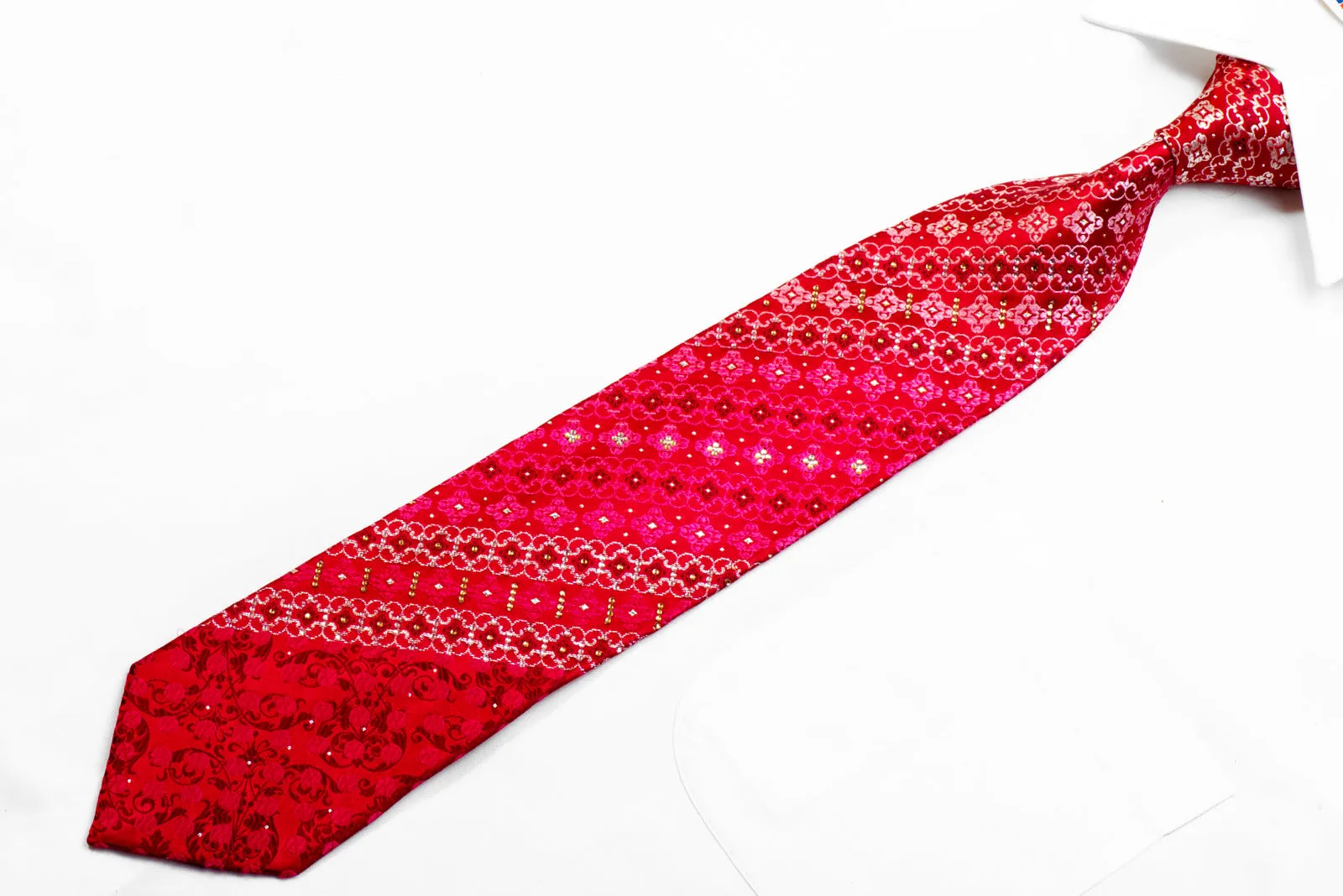 Roberta di Camerino Rhinestone Silk Necktie Cartouche On Red With Silver Sparkles