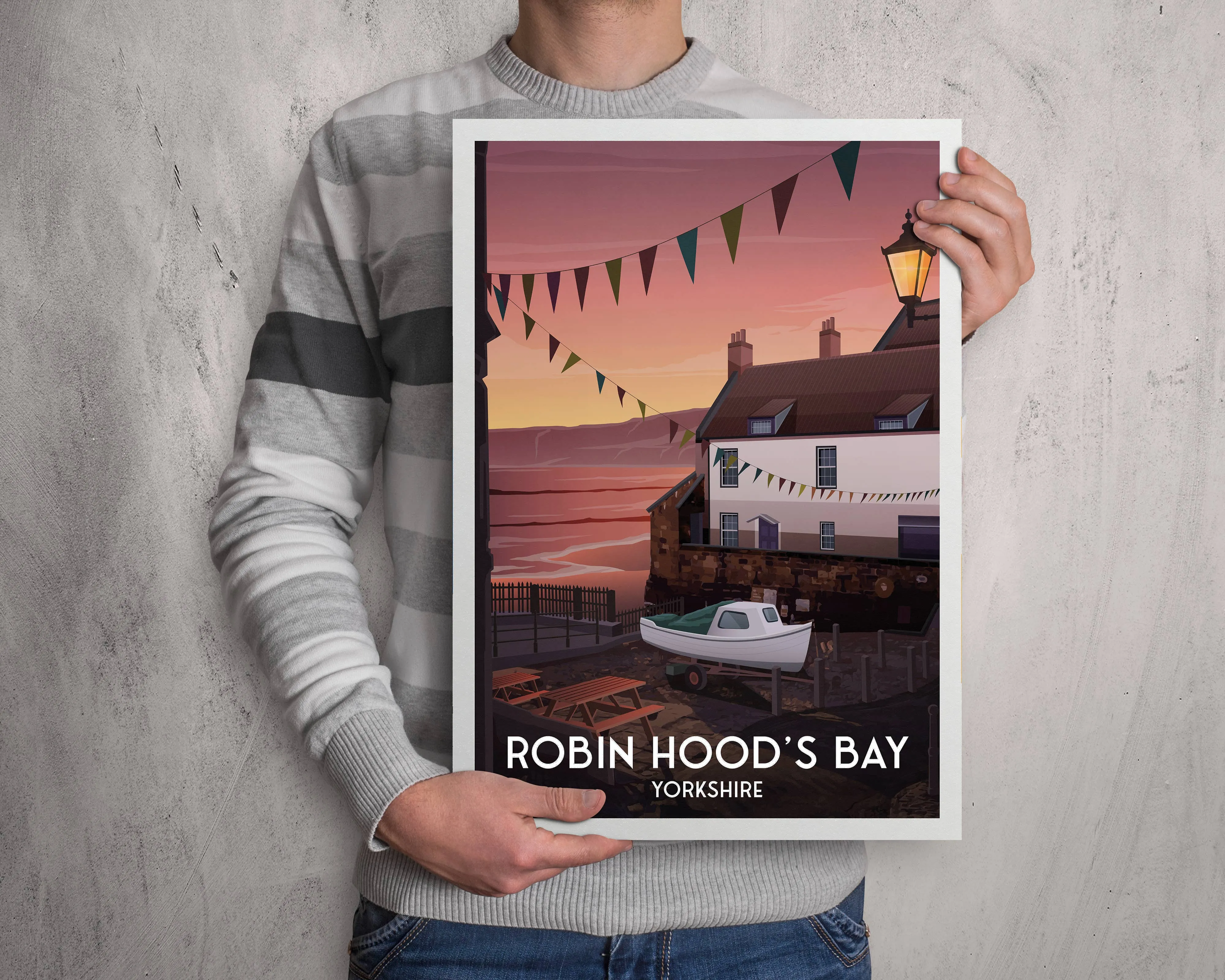 Robin Hood's Bay Harbour Travel Poster | UK Travel Poster