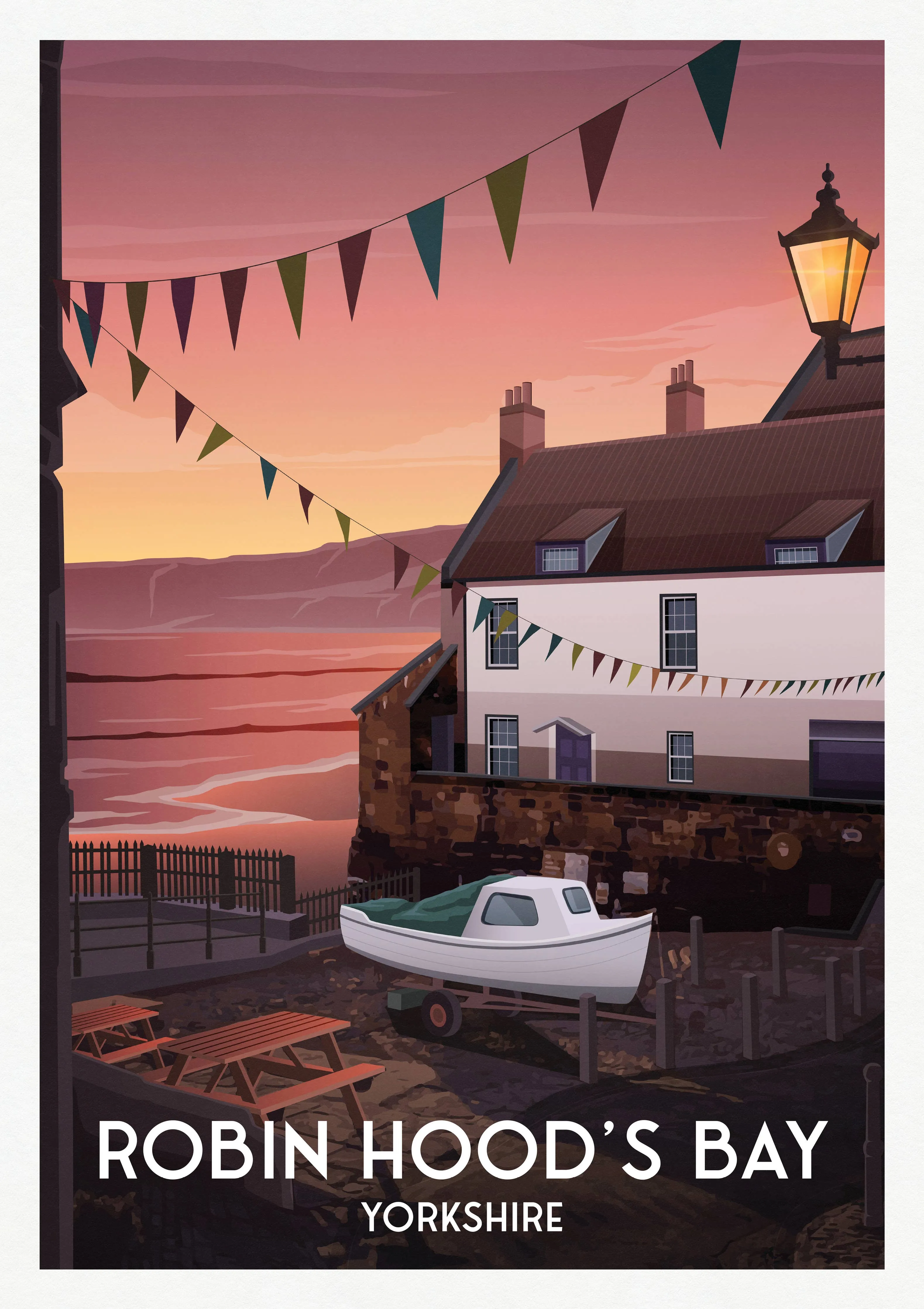 Robin Hood's Bay Harbour Travel Poster | UK Travel Poster