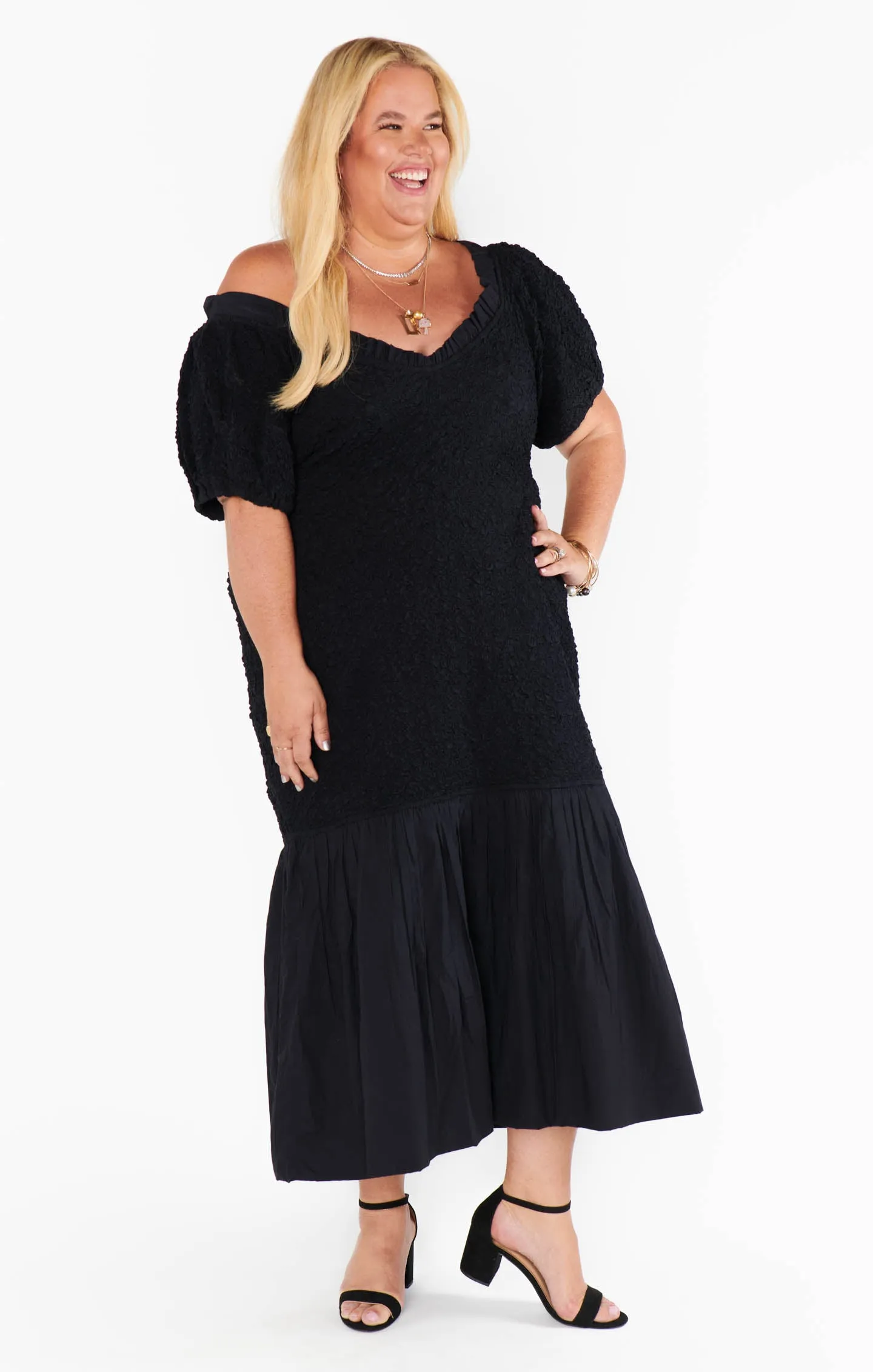 Rom Com Midi Dress ~ Black Texture Stretch