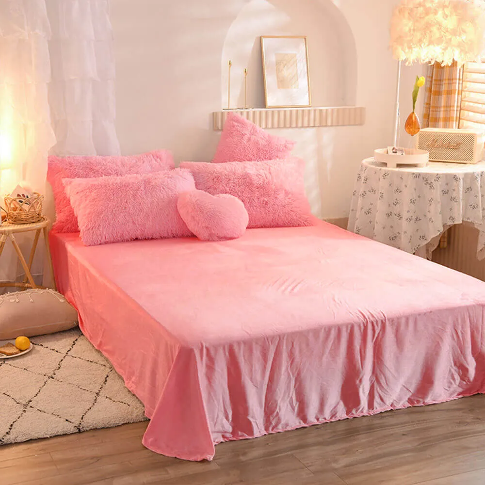 Romantic Luxury Thickened Warm Long Plush Bed Sheet Set