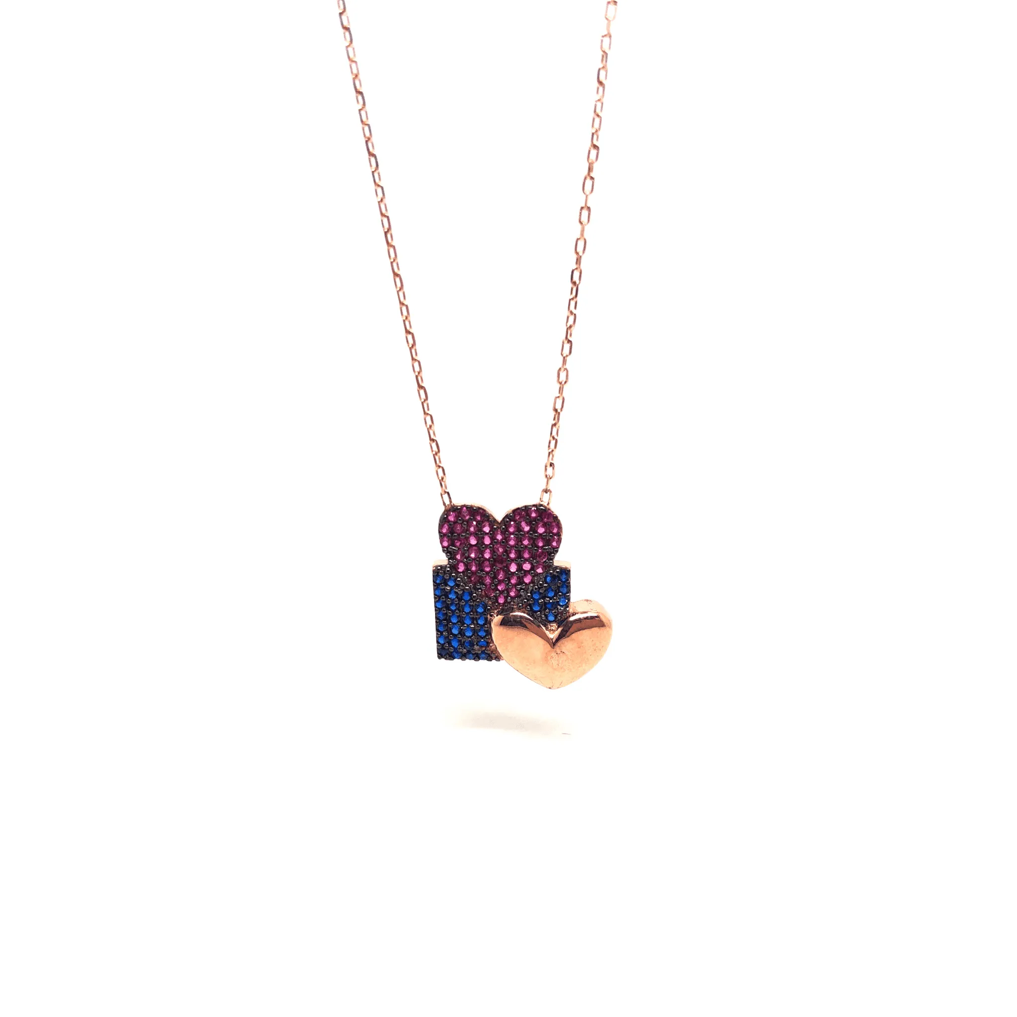 Romantic Rose Gold with two hearts Pendant Necklace