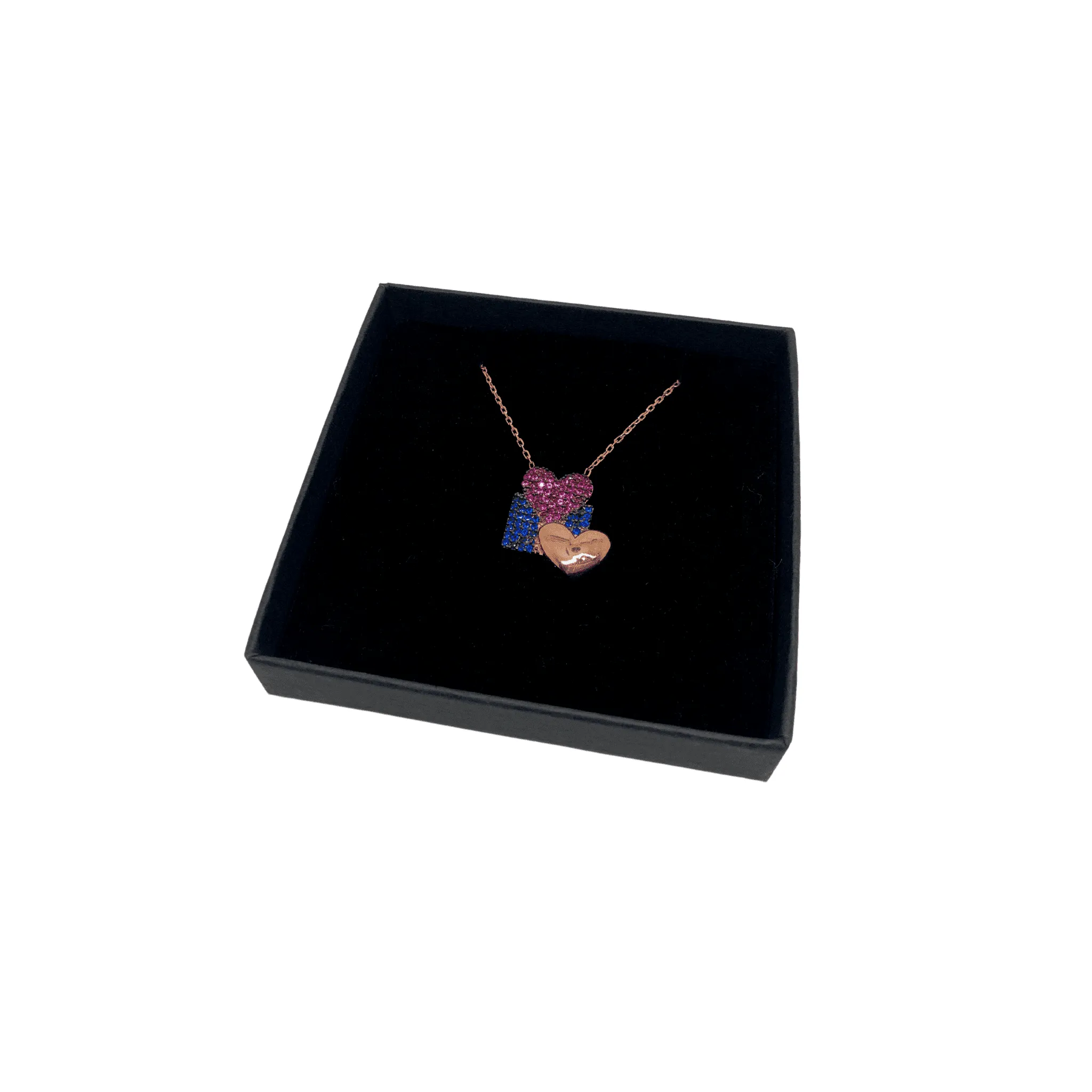 Romantic Rose Gold with two hearts Pendant Necklace