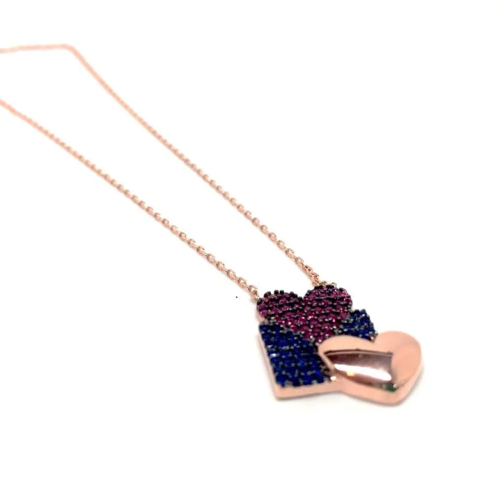 Romantic Rose Gold with two hearts Pendant Necklace